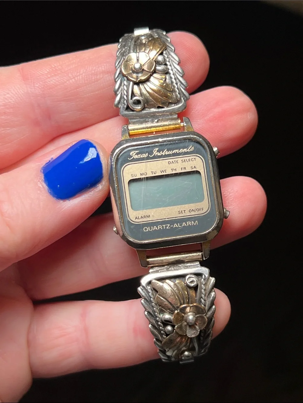 VTG Texas Instruments Watch Native American Signed Sterling Silver Watch Tips